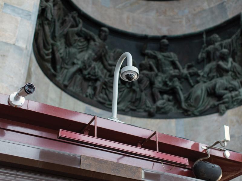 Cameras inside cathedral