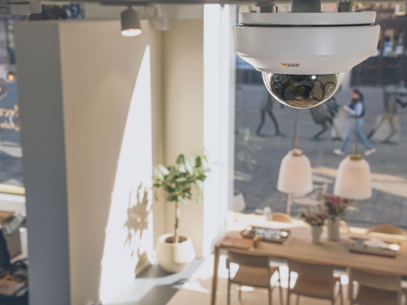 AXIS M4216-LV Dome Camera mounted in ceiling in store