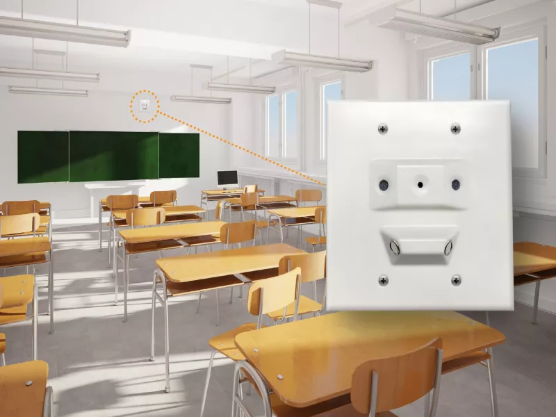 generic classroom shot with the Shooter Detection sensor highlighted