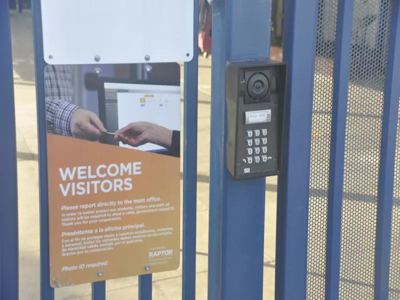 Intercom on gate to school