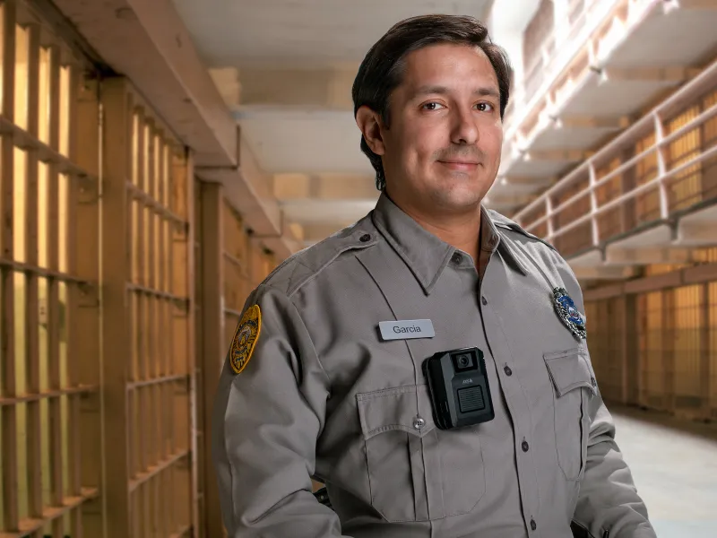 Prison guard in corridor