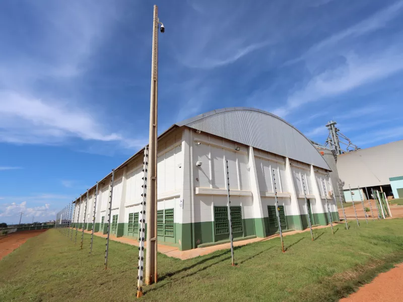 Agribusiness building with camera on pole