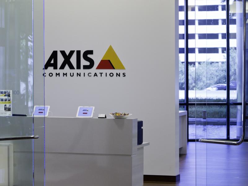 The reception if the Los Angeles AEC, AXIS logo above the reception 
