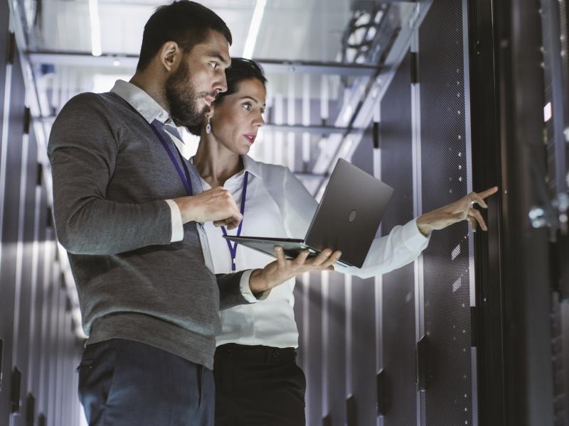 it technicians in a server room