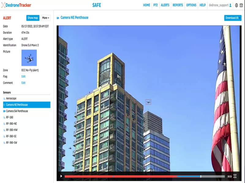 Drone visible in skyline photo of building in NYC