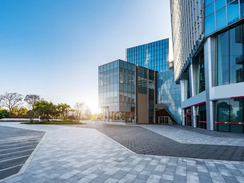 Office buildings being hit by the sunlight
