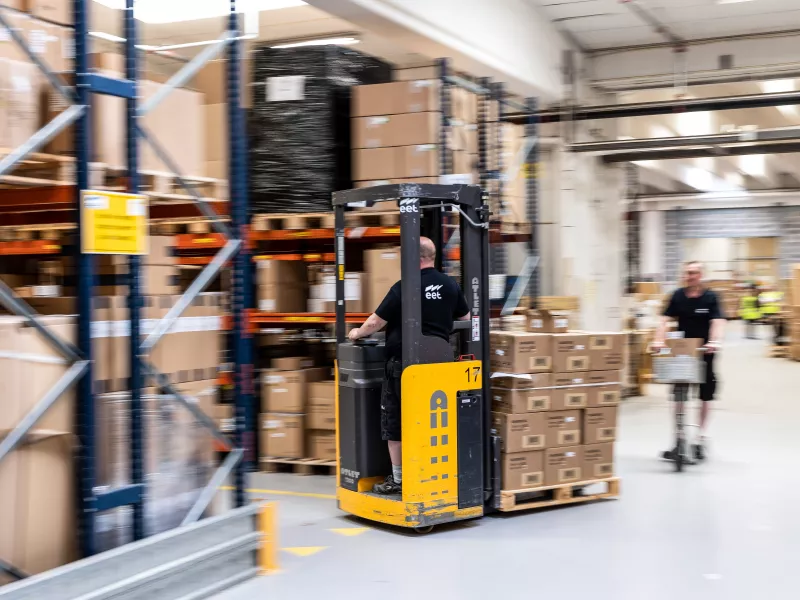 Fork lift truck operating in EET distribution centre