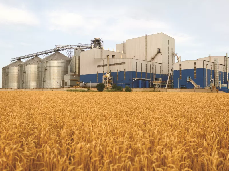 silos next to a wheat field