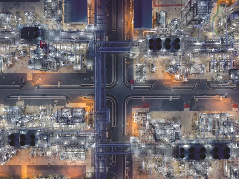 oil refinery viewed from above