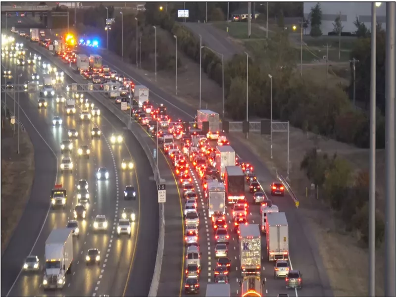 Evening aerial of traffic jam on I-24