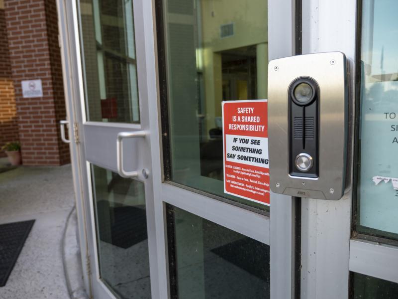 Intercom on outside door of Hernando School