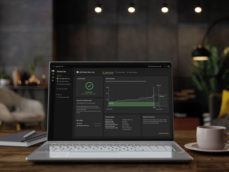 laptop on a table showing axis license manager graphical user interface 