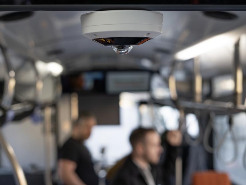 AXIS M4317-PLR ceiling mounted in a bus