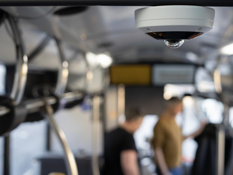 AXIS M43 Series onboard cameras mounted in ceiling on a bus