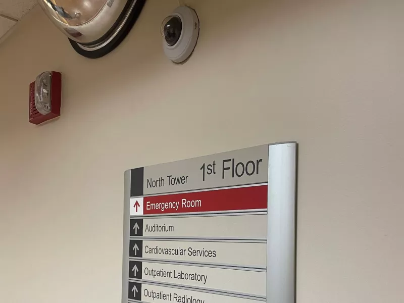 Dome camera in Lee Health hospital hallway