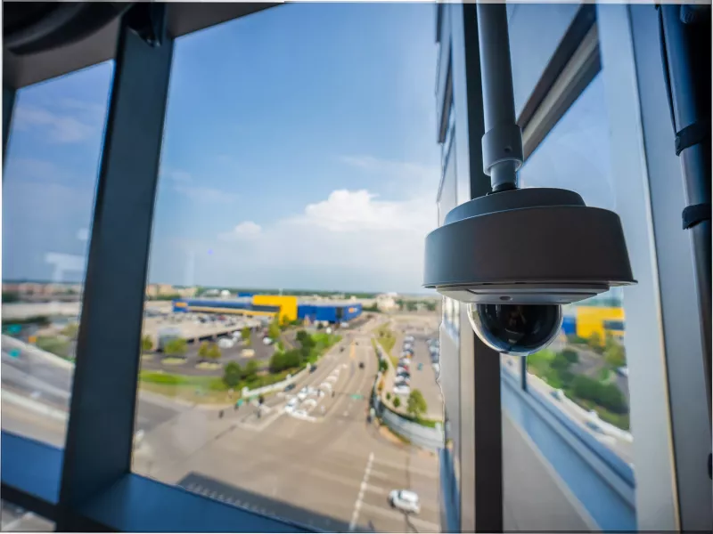 Camera in foreground with Mall of America parking lot in background