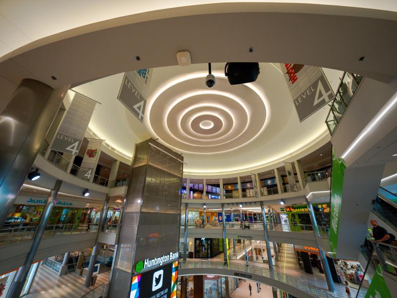 Interior shot of Mall of America showing 4 levels and Axis camera