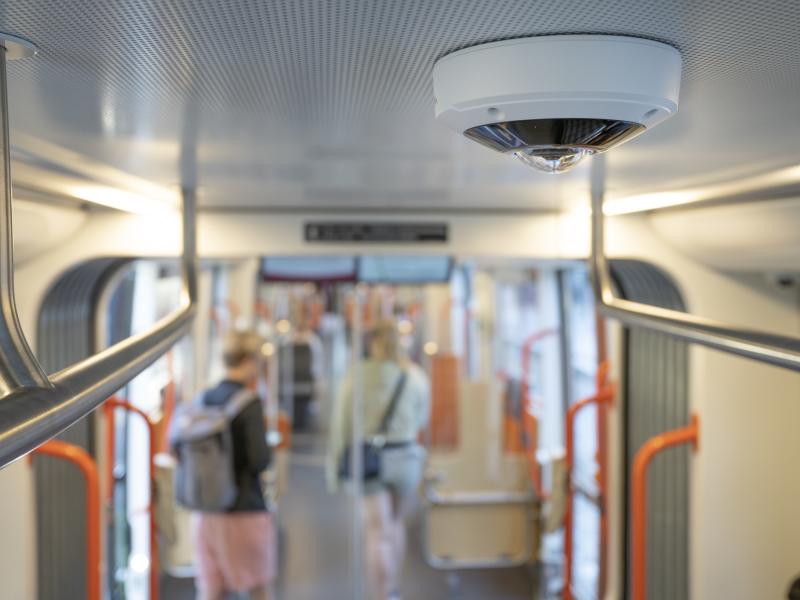 AXIS M3057-PLR Dome Camera ceiling mounted on a train