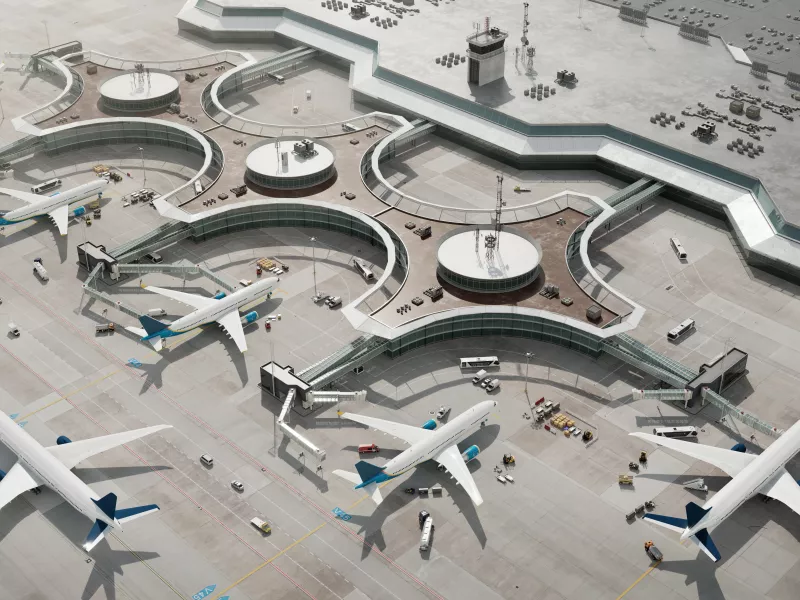 Airport exterior aerial planes