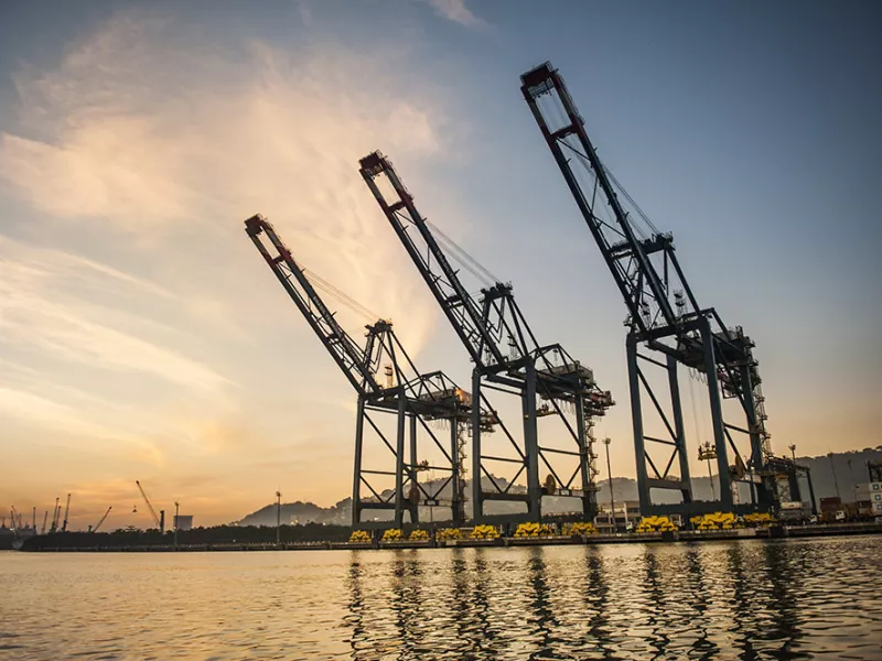 Shot of mechanisms to haul cargo off ships at port