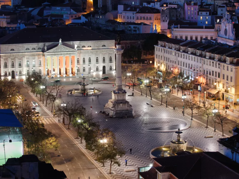 Large open square at night 