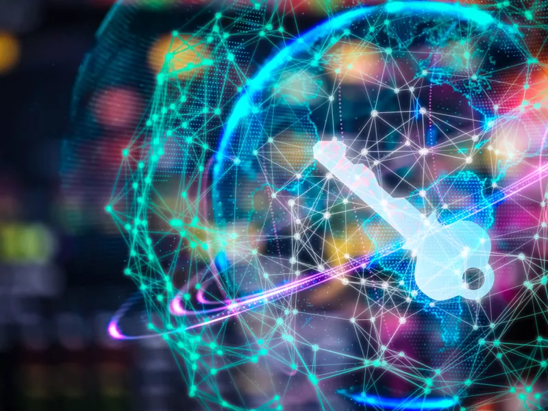 Cybersecurity key neon colors