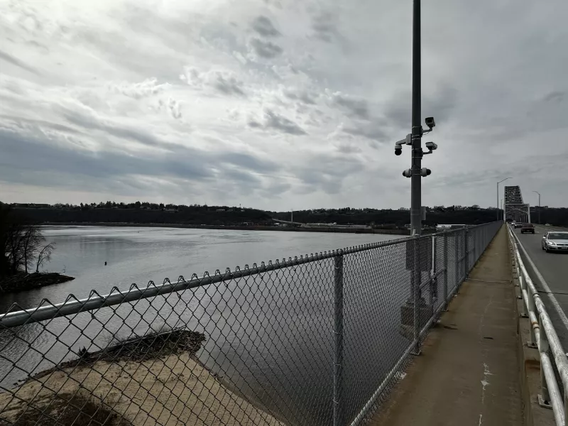 Cameras on pole by Port of Dubuque