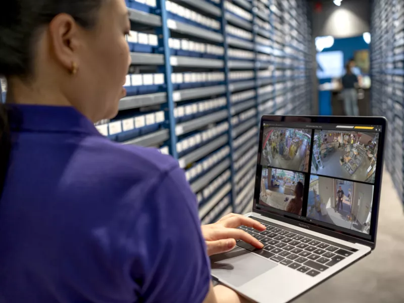 Woman using AXIS Camera Station Edge with laptop
