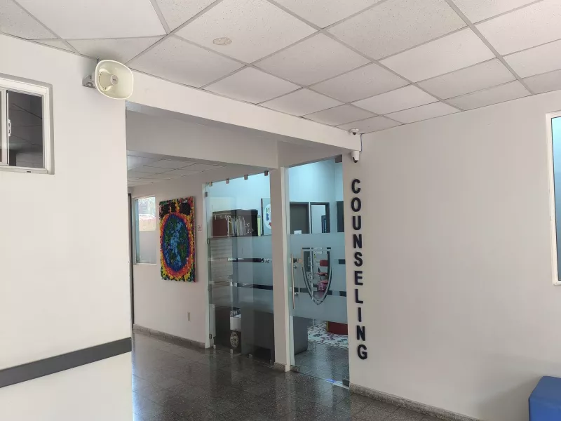 Horn speaker outside counseling office of El Salvador school