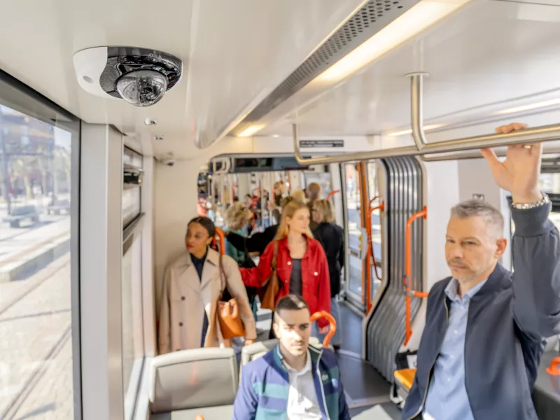 onboard cameras on a crowded tram with lot of passengers