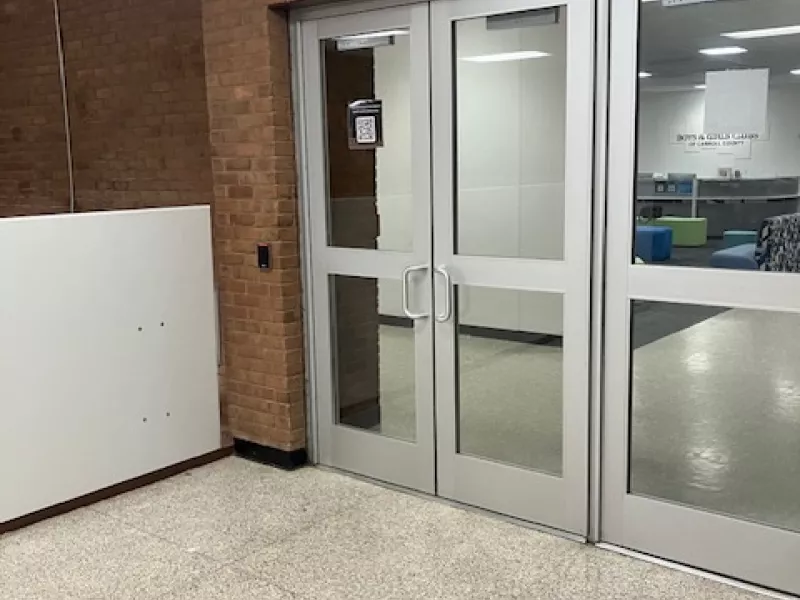 Upstairs entrance and intercom at Boys & Girls Clubs of Carroll County