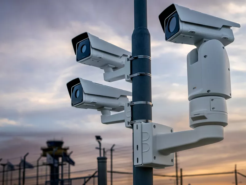 AXIS Q2111-E, AXIS Q2112-E mounted on pole with positioning unit