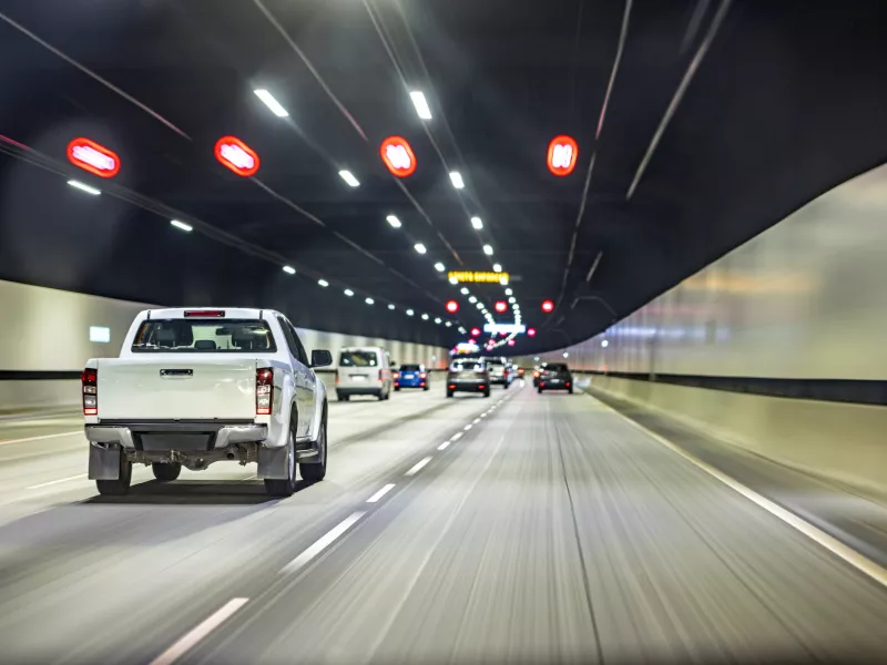 View from windshield on vehicle