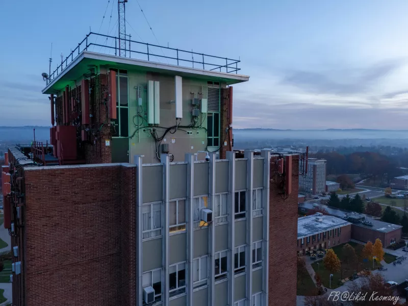 Tower on Binghamton campus with cameras