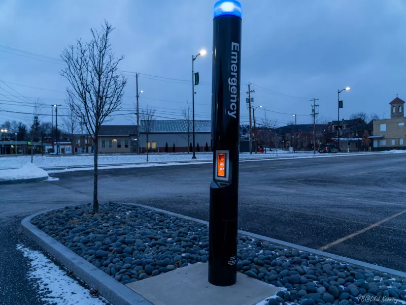 Emergency call box with 2N intercom at Binghamton University