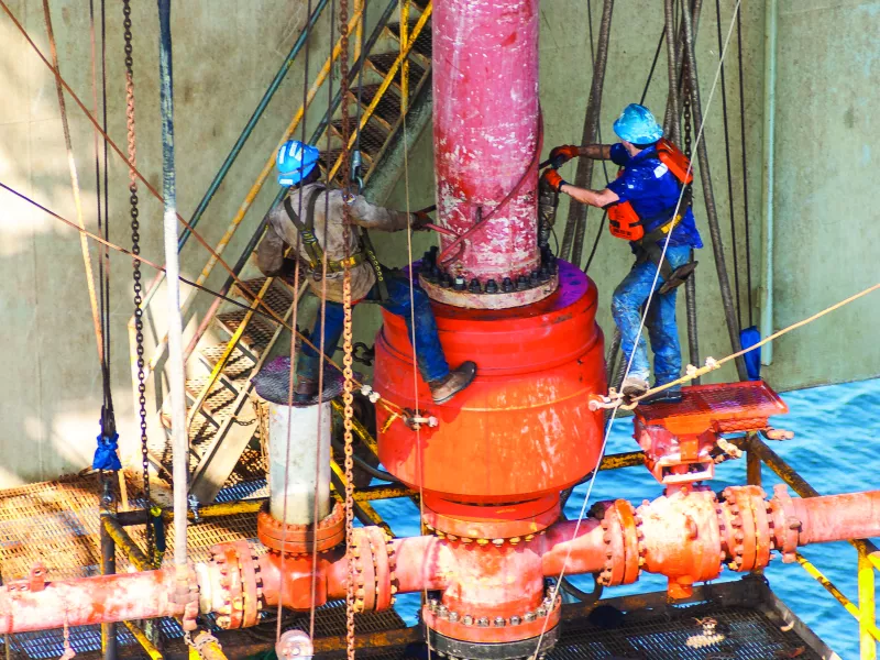 Workers at off shore oil rig
