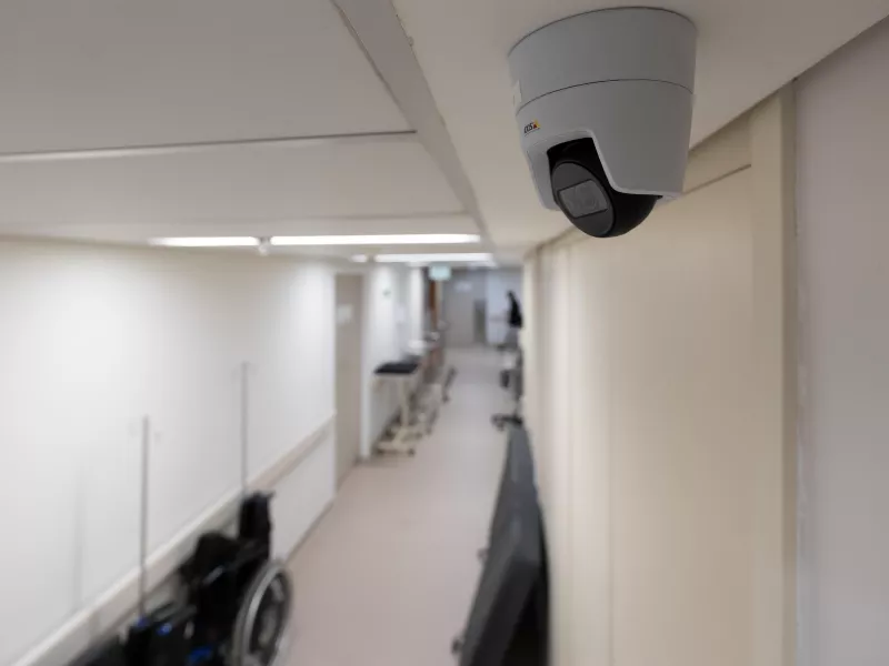 M31 on ceiling of hospital hallway