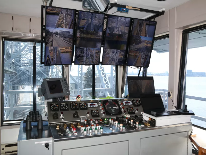 Monitors inside Duluth aerial bridge pilot house