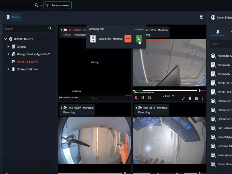 Incoming intercom call and communication in Genetec Security Center SaaS