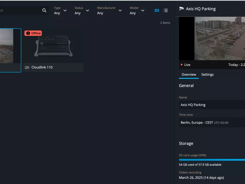 Storage on Axis camera SD cards in Genetec Security Center SaaS