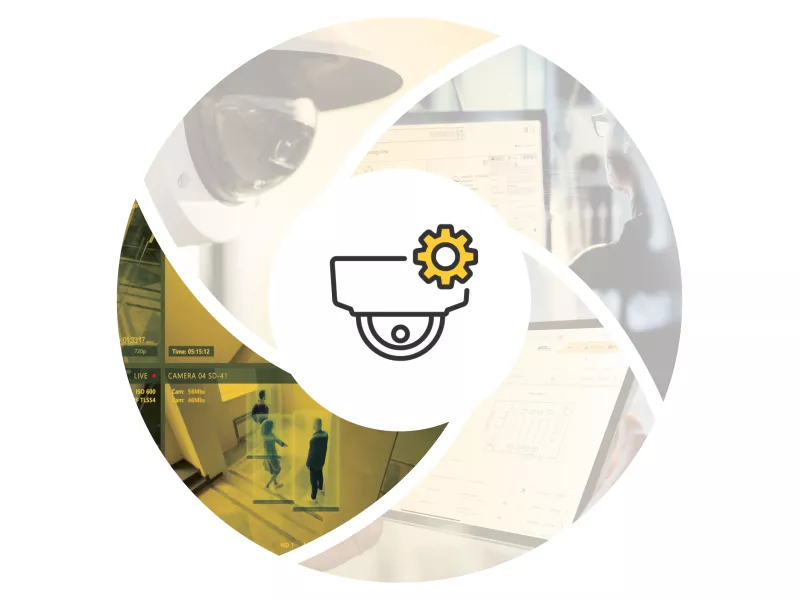 Graphical overlay showing technological features. 