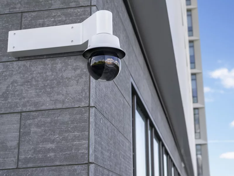 Image or outer corner mount with PTZ camera in a context