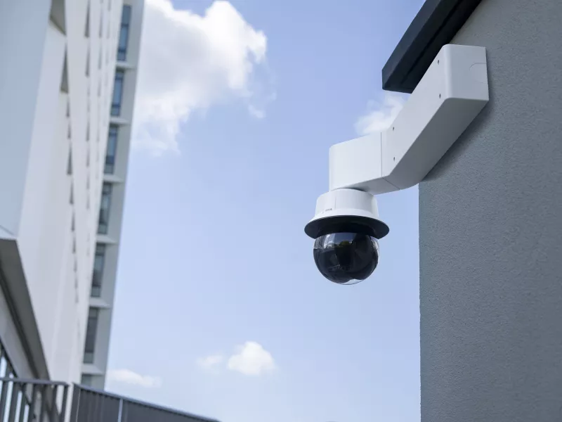 Image or outer corner mount with PTZ camera in a context