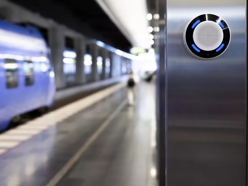 Air quality sensor shown mounted in an underground train station.