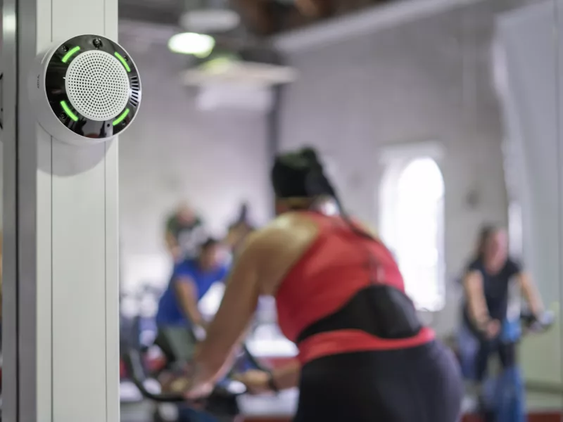 Air quality sensor mounted in a spinning class.