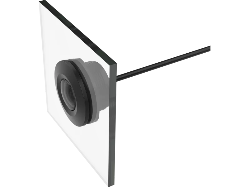 AXIS TF1202 Recessed Mount z kamerą AXIS FA1105, widok z lewej strony.