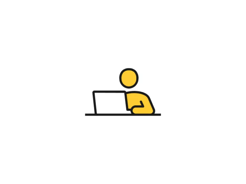 Flat Icon of person sitting by computer