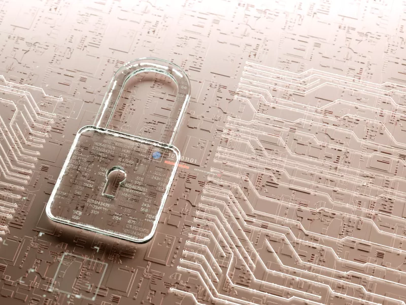 Cybersecurity padlock circuit board numbers brown