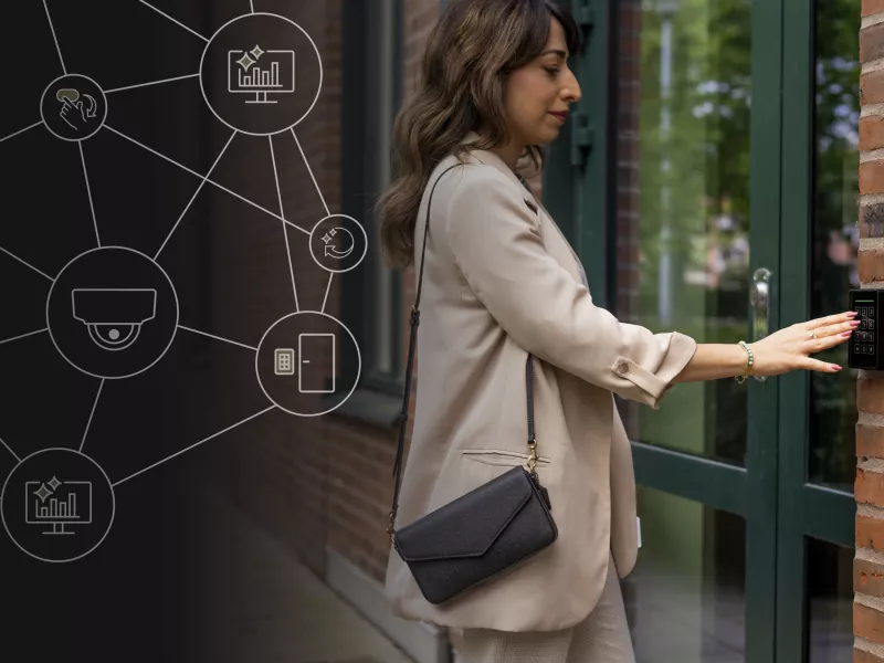 Lady entering building.