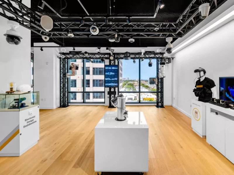 Fort Lauderdale Axis Experience Center demo area featuring interactive demonstrations of advanced security solutions, including video surveillance, access control, and integrated systems.
